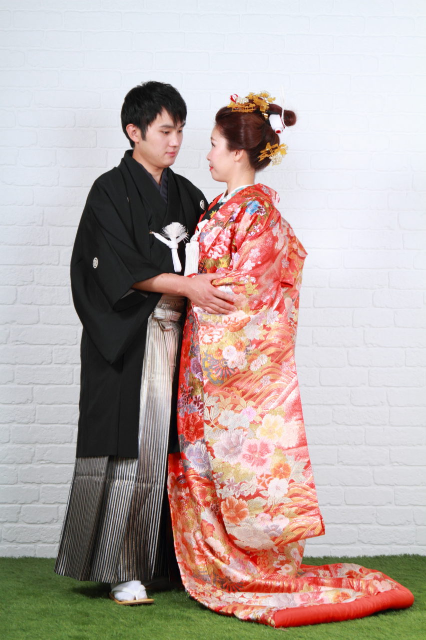 Wearing the traditional Japanese wedding costume